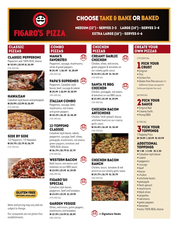 FIgaro's Pizza Menu Front