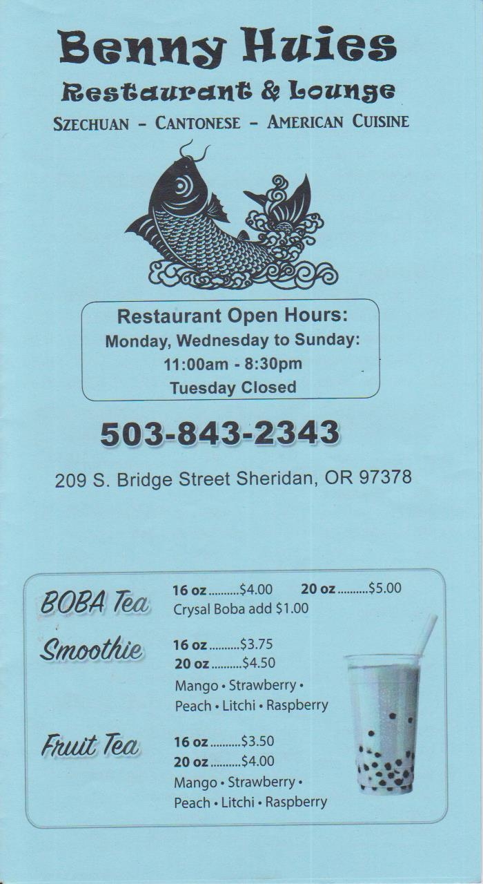 Benny Huies Menu - Page 1