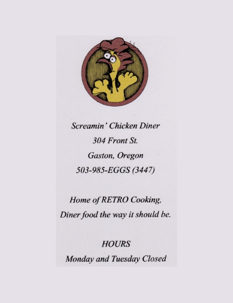 Screamin' Chicken Diner Menu 1