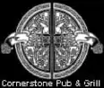 A black and white image of the cornerstone pub & grill.